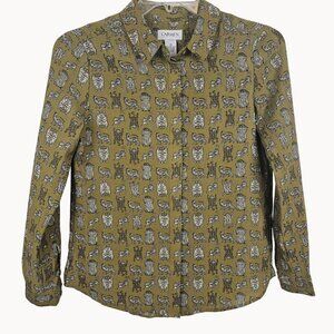 Women Designer Antique Revival Cat Gold Business Casual CarmenMarcValvo Shirt XS